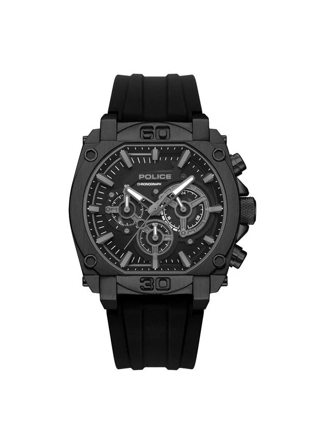 بوليس Norwood Black Dial Silicone Strap Chronograph Watch for Men, 45mm